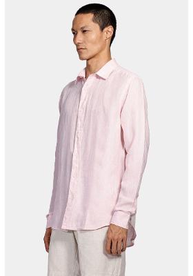Camisa Aramis Aramis Manga Longa Slim em Linho Irlandês Rosa