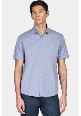 Camisa Manga Curta Cosmo Regular Algodão Egípcio Fio 50 Barolo Com Bolso Azul Médio