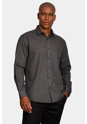 Camisa Manga Longa Cosmo Slim Algodão Micro Xadrez Damero Chumbo