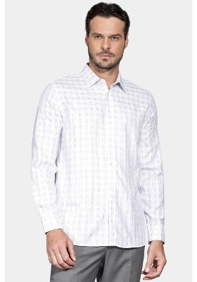 Camisa Manga Longa Cosmo Slim Algodão Egípicio Fio 100 Maquinetada Branco Com Cinza