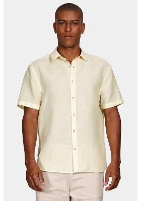 Camisa Manga Curta Move Slim Linho Algodão Amarelo