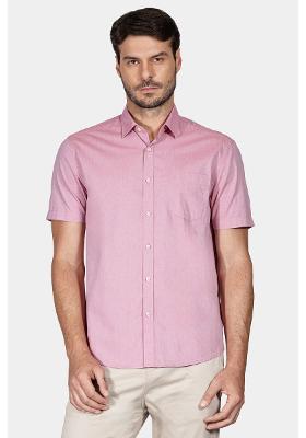 Camisa Manga Curta Cosmo Regular Fil a Fil Antilia Com Bolso Vermelho Claro
