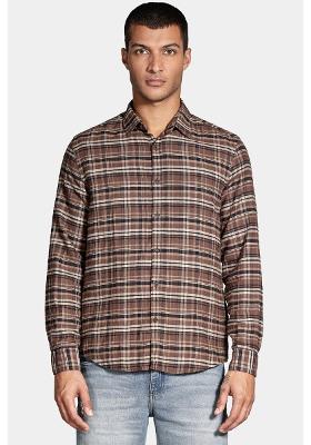 Camisa Aramis Manga Longa Regular Rústico Café Com Cáqui