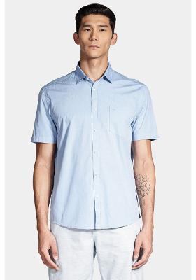 Camisa Manga Curta Cosmo Regular Algodão Egípcio Fio 50 Barolo Com Bolso Azul Celeste