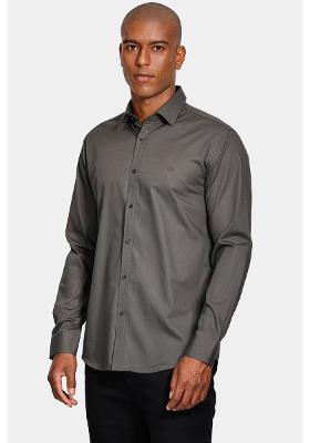 Camisa Slim Algodão Damero Chumbo