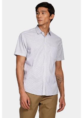 Camisa Regular Algodão Micro Xadrez Branco Com Marinho