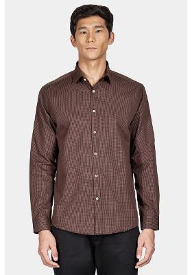 Camisa Slim Algodão Mini Xarez Damero Marrom Com Preto