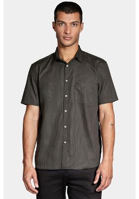 Camisa Regular Xadrez Damero Verde Militar Com Marinho