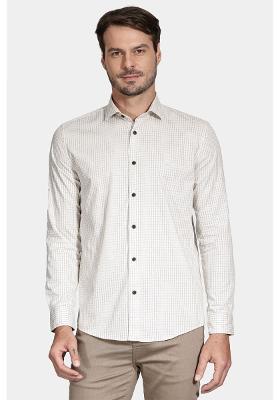 Camisa Manga Longa Move Slim Fio Melange Xadrez Natural Com Cinza