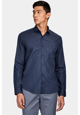 Camisa Manga Longa Cosmo Slim em Tricoline Xadrez Marinho