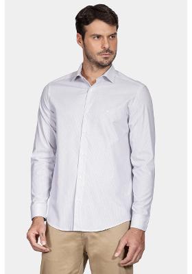 Camisa Regular Tricoline Listrada Branco Com Cáqui