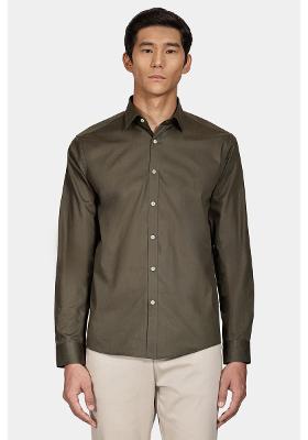 Camisa Slim Algodão Damero Verde Militar