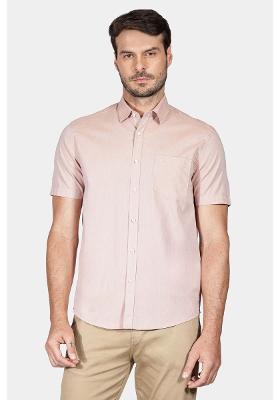 Camisa Manga Curta Cosmo Regular Fil a Fil Antilia Com Bolso Laranja