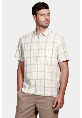 Camisa Aramis Manga Curta Regular Xadrez Natural Com Verde