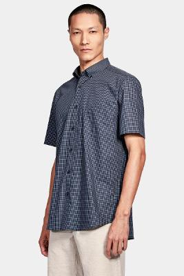 Camisa Manga Curta Cosmo Regular Button-Down Com Bolso Marinho/Azul Claro