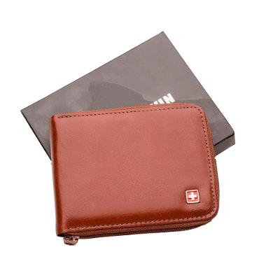 Carteira Masculina de Couro com zíper Suissewin Marrom