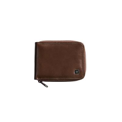 Carteira Masculina de Couro com zíper Suissewin Café