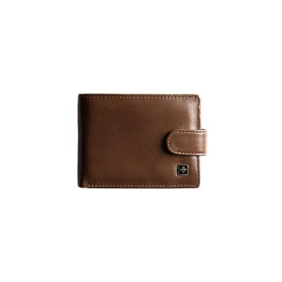 Kit Carteira Masculina de Couro e Chaveiro Fecho Botão Café