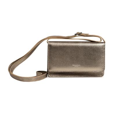 Bolsa Feminina de Couro Transversal Pequena Metalic Dourada