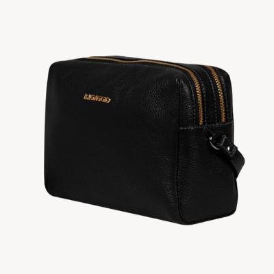 Bolsa Transversal Feminina em Couro Pequena Lisa Basic Preta