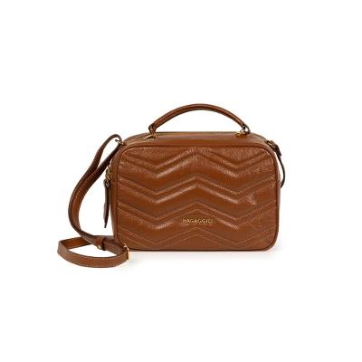 Bolsa Feminina Transversal Couro Média Zig Zag Matelasse Caramelo
