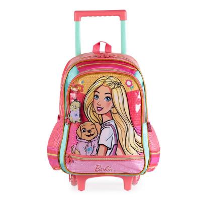 Mochila Escolar Infantil Feminina com Rodinhas Barbie Premium Rosa