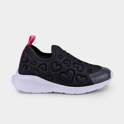 Tênis Infantil Bibi Fly Baby II Preto e Rosa de Coração