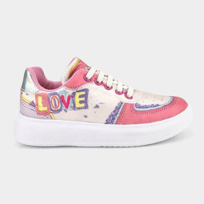 Tênis Infantil Bibi Glam Branco Com Estampa Love