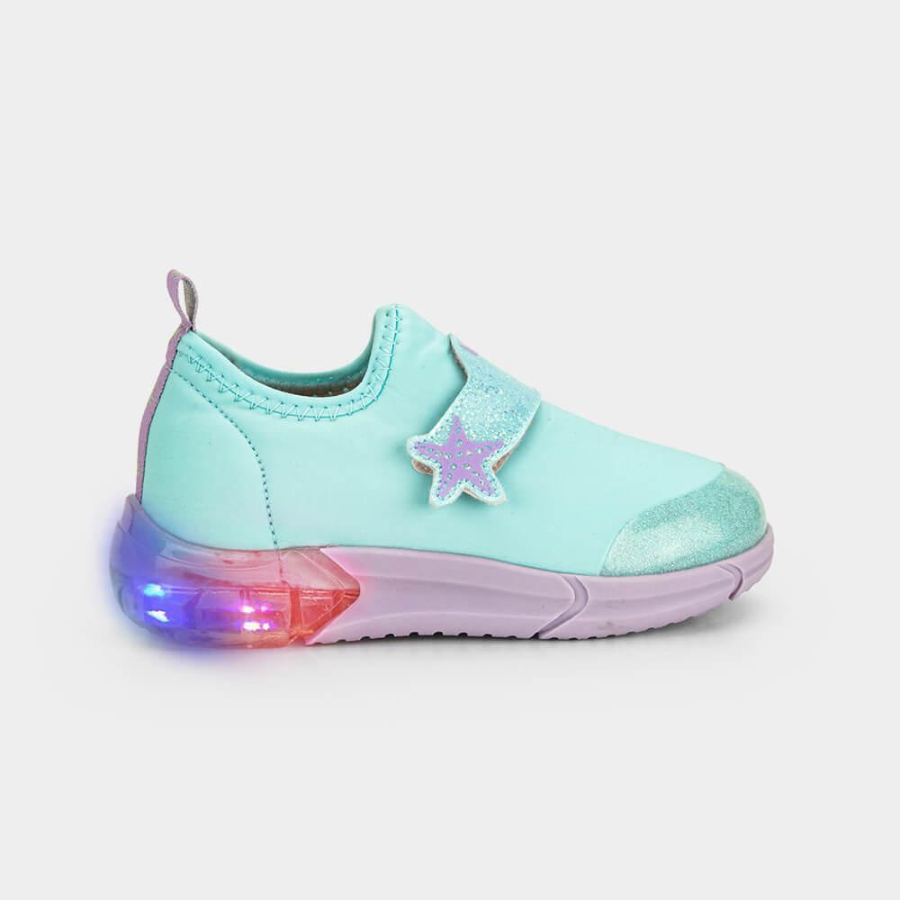 Tênis Infantil de Luz Bibi Space Azul com Lilás de Estrela - 1