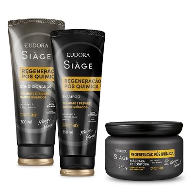Eudora Kit Siàge Regeneração Pós Química: Shampoo 250ml + Máscara 250g + Condicionador 200ml