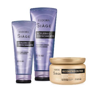 Combo Siàge Crescimento e Reconstrução: Shampoo 250ml + Condicionador 200ml + Máscara Capilar 250g