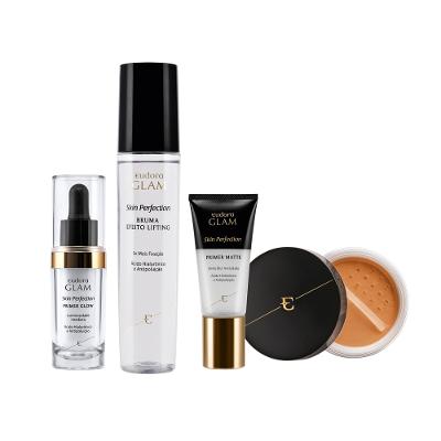 Eudora Kit Skin Perfection Pele Morena Pó Solto + Primer Matte + Primer Glow + Bruma Fixadora