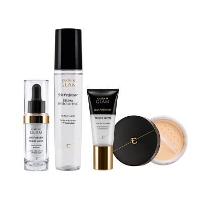 Eudora Kit Skin Perfection Pele Branca Pó Solto + Primer Matte + Primer Glow + Bruma Fixadora