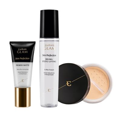 Eudora Kit Skin Perfection Pele Branca Pó Solto + Primer Matte + Bruma Fixadora
