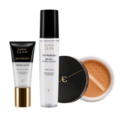 Eudora Kit Skin Perfection Pele Morena Pó Solto + Primer Matte + Bruma Fixadora