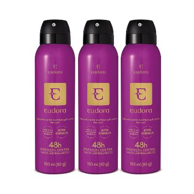 Combo Desodorante Antitranspirante Aerosol Eudora 3x150ml/90g