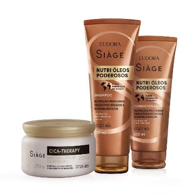 Combo Siàge: Shampoo Nutri Óleos Poderosos 250ml + Condicionador Nutri Óleos Poderosos 200ml + Máscara Capilar Cica-Therapy 250g