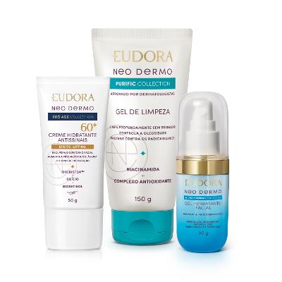 Combo Neo Dermo: Gel de Limpeza Purific Collection 150g + Gel Hidratante Facial Hidra Mineral Collection 30g + Gel Hidratante Facial Antissinais 60+ Pró Age Collection 50g