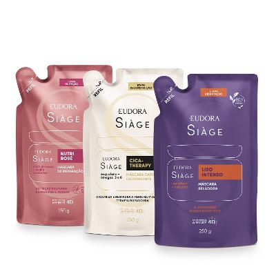 Combo Siàge Máscaras: Refil Liso Intenso 250g + Refil Nutri Rosé 250g + Refil Cica-Therapy 250g