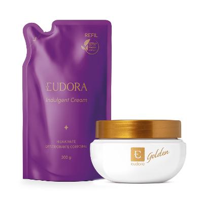 Combo Creme Hidratante Desodorante Corporal: Eudora Golden 250g + Refil Indulgent Cream 250g