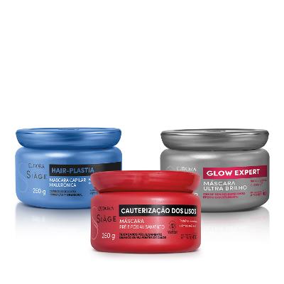 Combo Máscara Capilar Siàge: Hair-Plastia 250g + Glow Expert 250g + Cauterização dos Lisos 250g