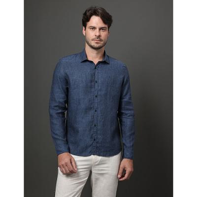 Camisa de Manga Longa Masculina em Linho Calvin Klein - Azul Marinho