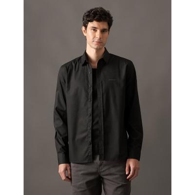 Camisa Manga Longa Regular Lisa Básica Logo No Peito Calvin Klein Jeans - Preto
