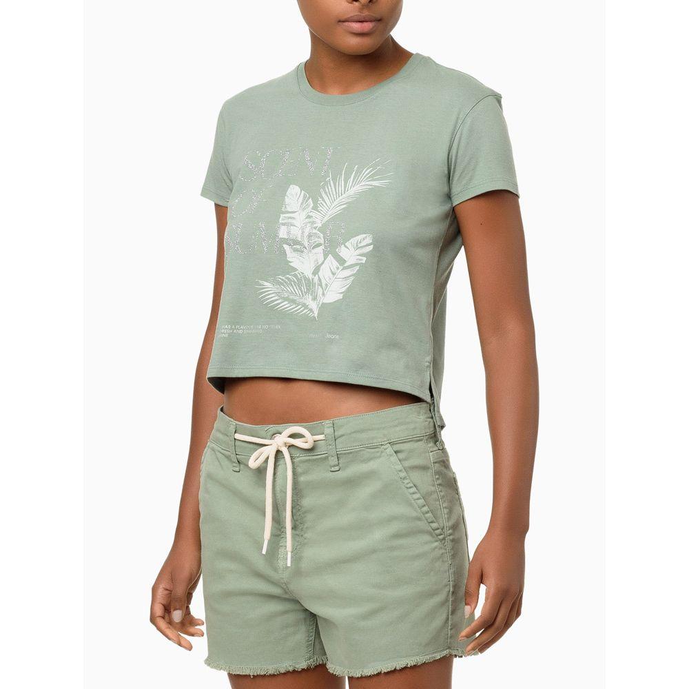 Camiseta Feminina Logo Relevo Pino Glitte - Verde - 3