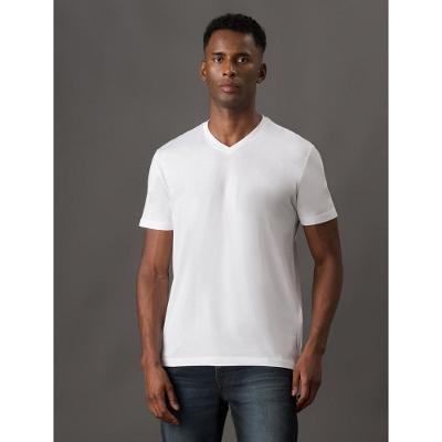 Camiseta Masculina de Algodão Essentials Estampa Logo Lateral Gola v Calvin Klein Jeans - Branco