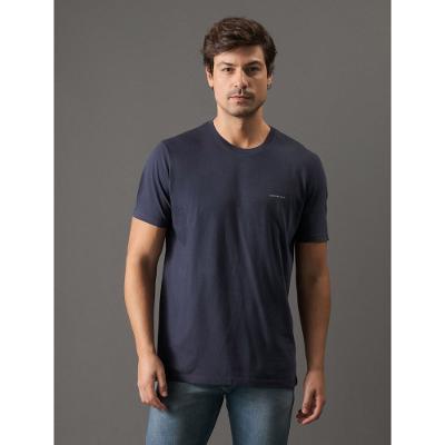 Camiseta Masculina de Algodão Básica Estampa Logo Minimalista No Peito Calvin Klein Jeans - Azul Marinho