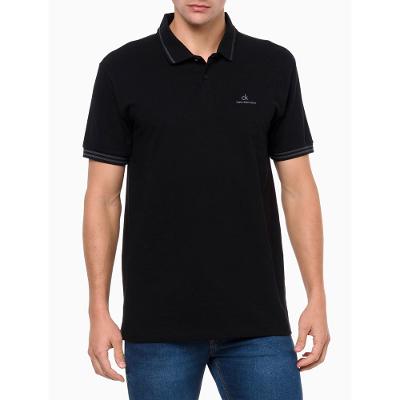 Polo Masculina Manga Curta Com Logo Básico Calvin Klein Jeans - Preto