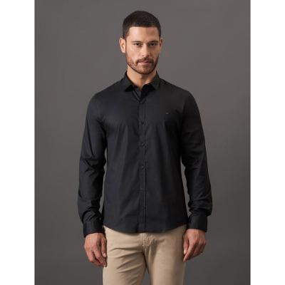 Camisa Masculina Slim Básica de Manga Longa Calvin Klein - Preto