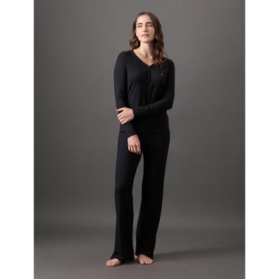 Pijama Feminino Manga Longa e Calça Canelada Calvin Klein Underwear - Preto