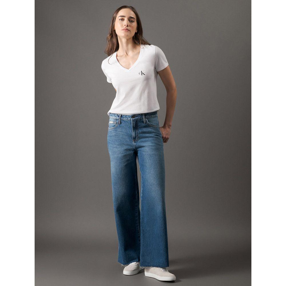 Calça Jeans Feminina Wide Led Cropped Calvin Klein Jeans - Azul Médio - 3